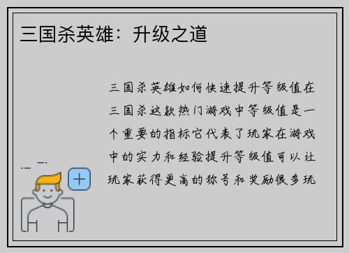 三国杀英雄:升级之道 三国杀英雄:升级之道