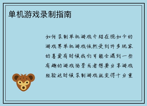 单机游戏录制指南